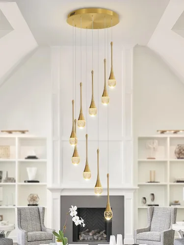 Miniatura 44 de ykolupty Candelabro Moderno de 138'', 20 Luces, Lámpara Colgante Moderna Negra, Candelabro Grande para Escalera, Vestíbulo, Sala de Estar, Negro