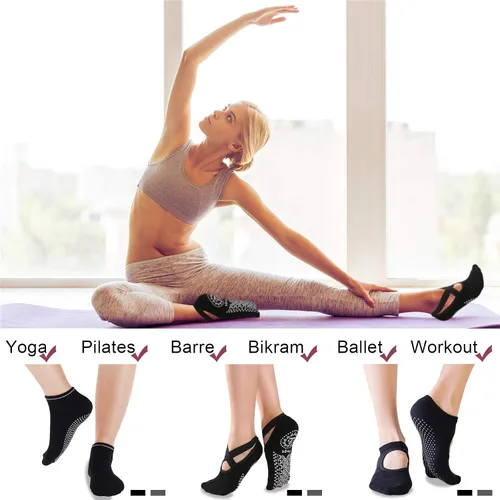 Miniatura 6 de Koccido 6 pares de calcetines de yoga antideslizantes para mujer calcetines antideslizantes para pilates barra baile yoga con empuñaduras calcetines