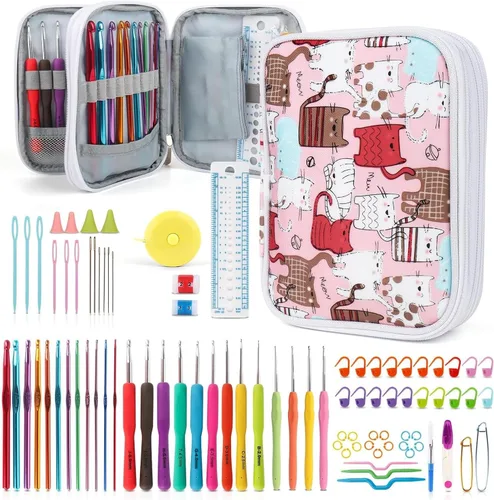 Miniatura 10 de Katech - Kit de ganchos de ganchillo con estuche, juego de 85 piezas de ganchillo, ganchos ergonómicos para tejer, agujas de tejer, kits de hilo