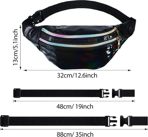 Miniatura 2 de Riñonera holográfica de 12 piezas para mujeres y niños cintura deportiva de color metálico paquete de cintura brillante con 3 bolsas y cinturones