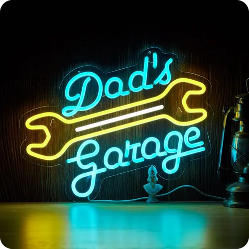 Letrero de neón de garaje para decoración de pared, luz LED del garaje de papá, letreros de automóviles para taller de reparación de autos, cueva