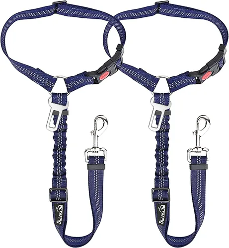 Miniatura 14 de SlowTon Cinturón de seguridad para perro para automóvil, paquete de 2 cinturones de seguridad ajustables con amortiguador elástico elástico, 2 en 1