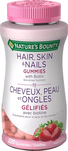Nature's Bounty Soluciones óptimas para el cabello, piel y uñas. Gomitas 220 unidades con biotin, sabor fresa