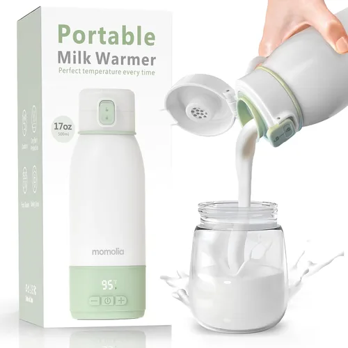 Calentador de leche portátil para viajes, modo de pasteurización, capacidad de 17 onzas, calentamiento rápido de 3 minutos y batería de larga