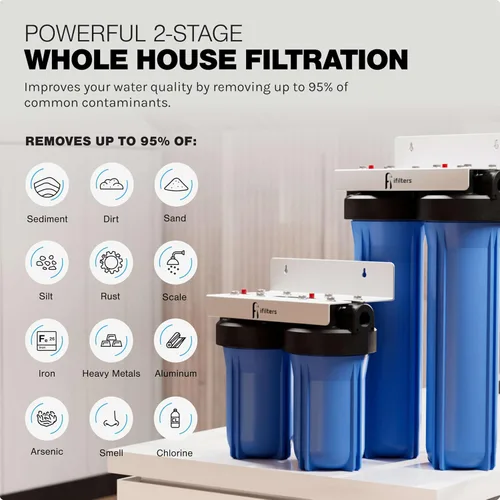 Miniatura 4 de iFilters MWH-D20-WELL - Sistema de filtro de agua de pozo de doble etapa de 4.5 x 20 pulgadas para toda la casa - Filtración de sedimentos
