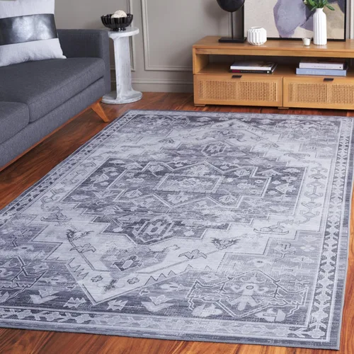 Miniatura 9 de SAFAVIEH Alfombra lavable Tucson Collection - 2 pies 6 pulgadas x 4 pies, azul y al óxido, antideslizante y fácil de limpiar, ideal para sala