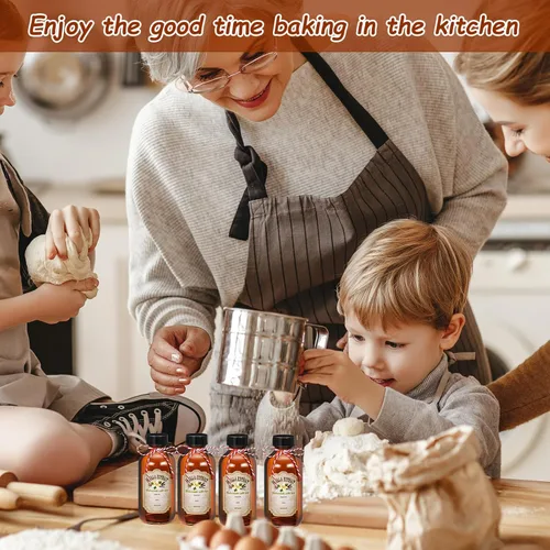 Miniatura 5 de Uiifan 8 piezas botellas de extracto de vainilla Boston redondas con tapas, botella de vidrio y 8 piezas etiquetas de extracto de vainilla