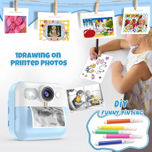 Miniatura 4 de Cámara para Niños Varones, Cámara de Juguete Portátil de Impresión Azul para Niños Pequeños 1080P Cámaras de Video Niños Cámara de Impresión