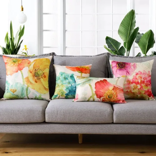 Miniatura 3 de Artscope Juego de 4 fundas de almohada impermeables de 12 x 20 pulgadas, con patrón de hortensias y loto, perfectas para exteriores, patio, jardín