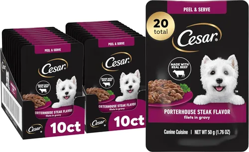 Miniatura 15 de Cesar Filets en Salsa Comida Húmeda para Perros Sabor Pollo Asado, Sabor Filete Mignon y Pollo a la Parrilla Variedades, Comida Húmeda para Perros
