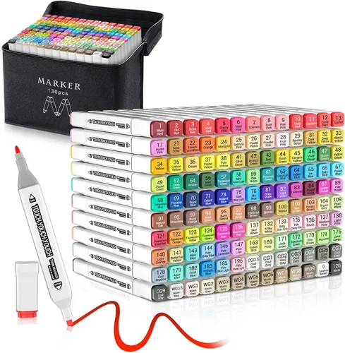 Juego de marcadores de alcohol de 130 colores, punta de pincel profesional doble a base de alcohol, punta y cincel, perfectos para artistas,
