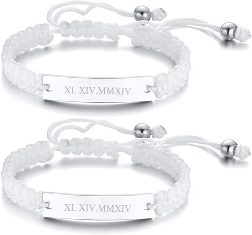Miniatura 11 de MEALGUET Pulseras de ID Personalizadas para Parejas Grabado Personalizado Hecho a Mano Cuerda Trenzada Pulsera de Muñeca para Hombres Mujeres
