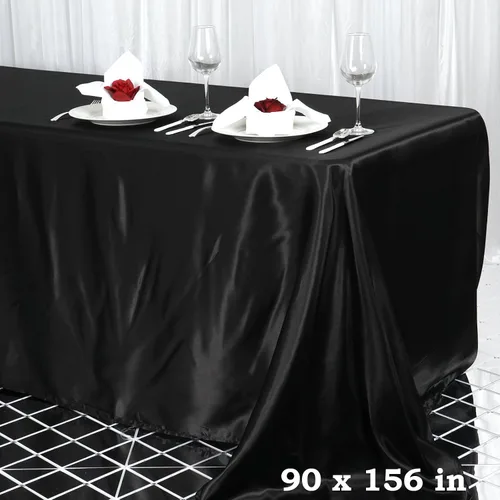 Miniatura 6 de BalsaCircle Mantel rectangular de satén negro de 90 x 156 pulgadas para mesa de boda, fiesta, recepción, eventos, cocina y comedor