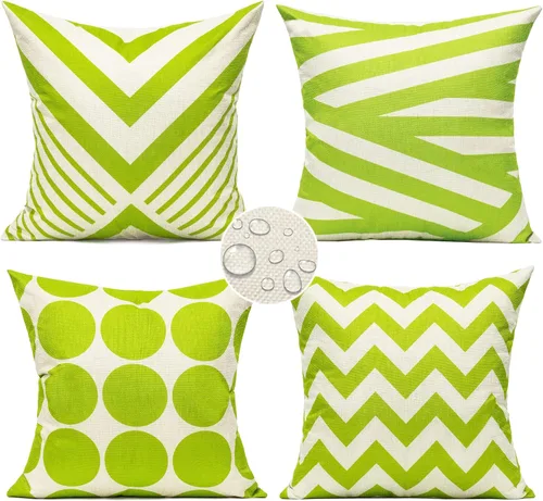 All Smiles - Set de 4 fundas de almohada decorativas para exteriores, color verde lima y verde. de 16 x 16 pulgadas, para decoración del hogar y el