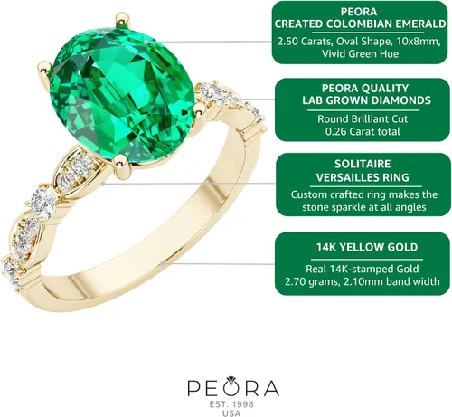 Miniatura 5 de PEORA Anillo Versalles de oro amarillo de 14 quilates creado con esmeralda colombiana y diamantes cultivados en laboratorio, 2.76 quilates en total