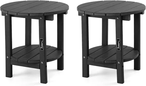 Miniatura 13 de FUNBERRY Mesa auxiliar Adirondack para exteriores, mesas auxiliares de patio de 2 niveles, HDPE para todo tipo de clima para exteriores