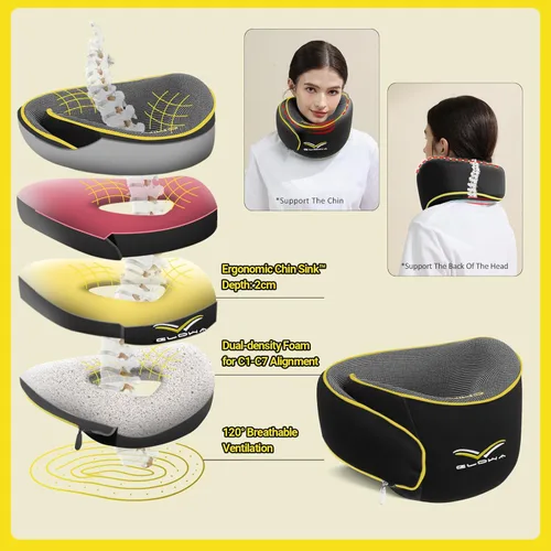 Miniatura 3 de Glowa Almohada de cuello de viaje 2.0, soporte ergonómico de barbilla para avión y automóvil, funda transpirable y lavable, ligera y compacta