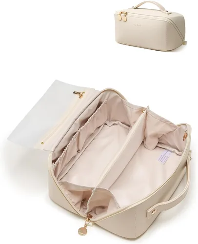 Miniatura 63 de EACHY Bolsa de Maquillaje de Viaje, Bolsas de Cosméticos de Gran Capacidad para Mujeres, Bolsa Portátil Impermeable que se Abre Plana, Bolsa de Aseo