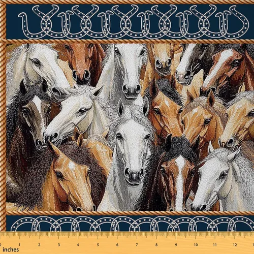 Miniatura 19 de The Yard - Tela vaquera occidental de The Yard, amante de la tela de poliéster de franela suave y rústica vintage de caballo estrellas, tela
