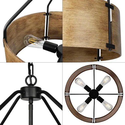 Miniatura 7 de CNRATYE Candelabro de tambor de granja de 4 luces, lámpara colgante redonda de metal industrial rústico para comedor, vestíbulo, entrada, cocina