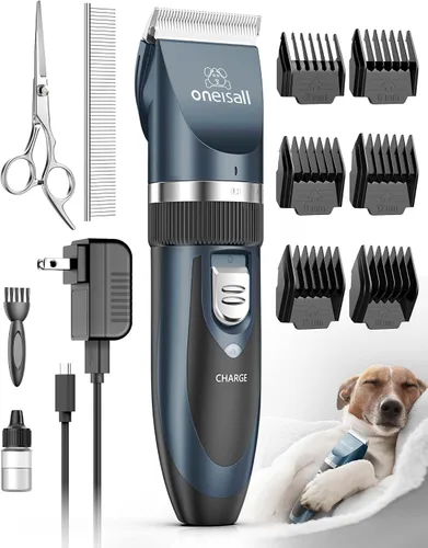Miniatura 7 de oneisall Cortapelos para perros de ruido bajo, kit de cuidado de mascotas con recortadora recargable, afeitadora inalámbrica eléctrica silenciosa