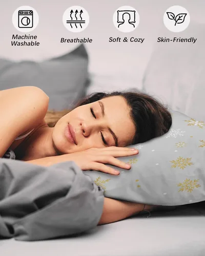 Miniatura 4 de Fundas de almohada de invierno con copos de nieve de tamaño estándar, 2 paquetes de fundas de almohada suaves para cama, fundas de almohada lumbar