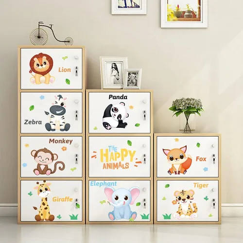 Miniatura 3 de Supzone Calcomanía de pared de animales de la selva, calcomanías de pared educativas para niños, diseño de jirafa, mono, león, jirafa, decoración