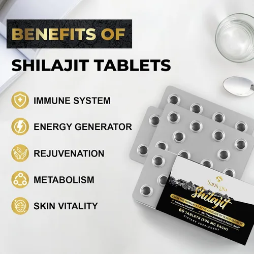 Miniatura 5 de Tabletas Shilajit de 500 mg, comprimidos 100% Shilajit puros para mujeres y hombres, orgánico del Himalaya, ácido fúlvico y más de 85