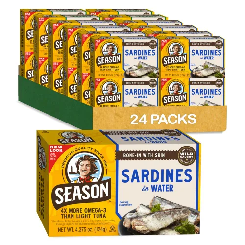 Miniatura 9 de Season Sardinas en aceite de oliva – capturadas en la naturaleza, 0.78 oz de proteína, bocadillos Keto, más Omega 3 que atún, Kosher, alto