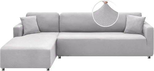Miniatura 13 de XINEAGE Funda de sofá modular de alta elasticidad en forma de L, 2 piezas antideslizante con protector de muebles con 2 fundas de almohada