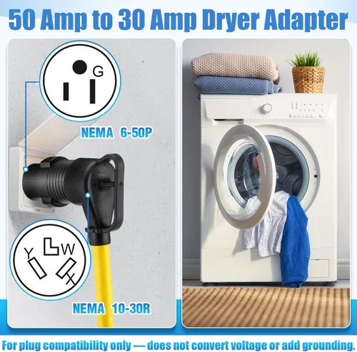 Miniatura 2 de Kanayu Adaptador de Secadora de 30 Amperios Compatible con Nema 6-50p a 10-30r Adaptador de Enchufe Macho de 3 Clavijas a Receptáculo Hembra de 3