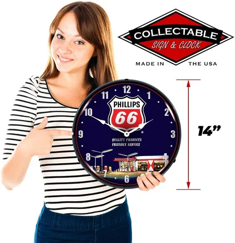 Miniatura 3 de Phillips 66 Gasolinera 1 LED Reloj de pared, Retro/Vintage, iluminado, 14 pulgadas