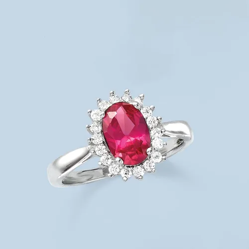 Miniatura 4 de Ross-Simons 2.20 Carat Simulated Ruby and .20 ct. t.w. CZ Halo Ring in Sterling Silver