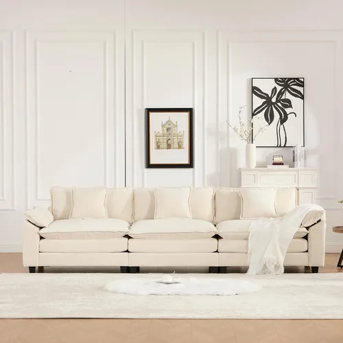 Miniatura 3 de Sofá seccional modular beige de 117.3", sofás seccionales grandes de 3 plazas para sala de estar, sofá nube de tela chenilla de gran