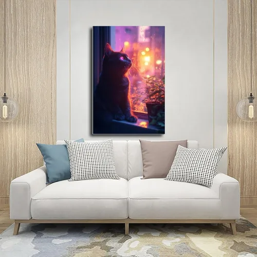 Miniatura 5 de ZMLIS Vaporwave Cat Wall Art – Y2K Cyber Aesthetic Poster – Retro Futuristic Room Decor Canvas Poster Wall Art Decor Print Picture Paintings for