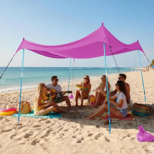 Miniatura 24 de CROWN SHADES Tienda de campaña de playa de 7 x 7, toldo de playa fácil de desplegar, UPF50+, 2 postes ajustables, turquesa