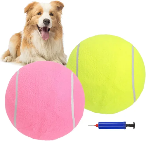 Miniatura 12 de SCENEREAL Pelota de tenis gigante para perros, paquete de 2, pelotas de tenis grandes de 9.5 pulgadas de grosor mejorado para perros, juguetes