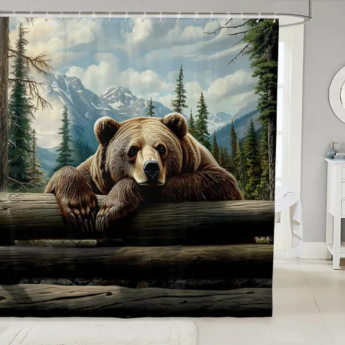 Miniatura 23 de Erosebridal Cortina de ducha de animales del bosque, cortina de ducha de oso ciervo, lobo, cortina de ducha de baño, cortina de baño impermeable