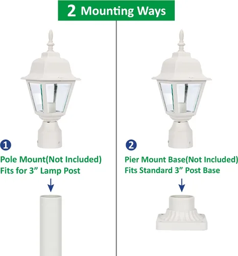 Miniatura 3 de LIT-PaTH Farol de poste de iluminación al aire libre, base mediana E26 máximo de 60 W, carcasa de aluminio más vidrio transparente, bombilla