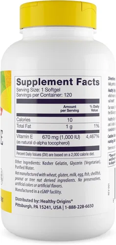Miniatura 3 de Healthy Origins Vitamina E, 1,000 UI (naturales) mixtos de tocoferoles - Suplemento de vitamina E - Vitamina sin gluten y sin OMG para la piel