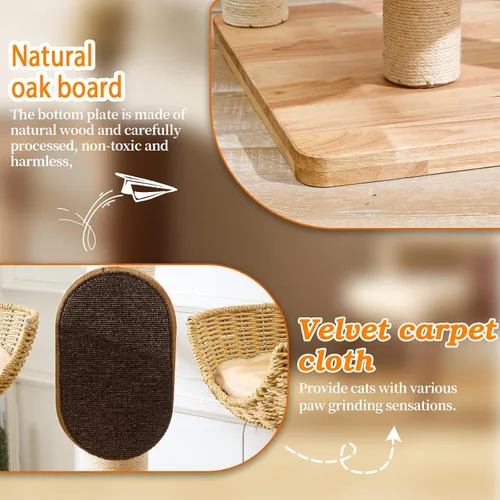Miniatura 6 de Árbol para gatos de interior, torre para gatos de varios niveles de 54 pulgadas para adultos grandes, casa de árbol resistente para gatos con 4