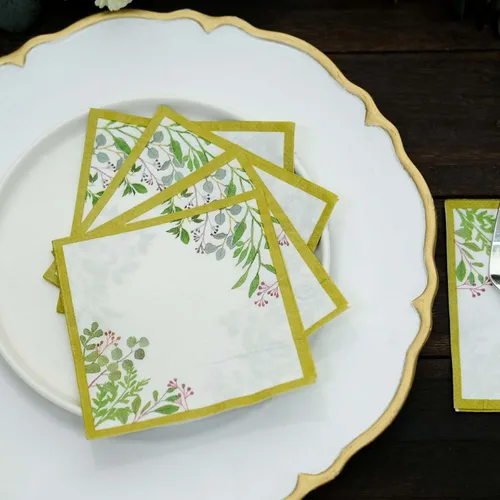 Miniatura 26 de Efavormart - Paquete de 20 servilletas de papel con estampado floral blanco y verde salvia, altamente absorbentes, suaves, de 2 capas, desechables