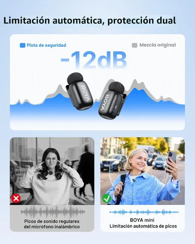 Miniatura 7 de BOYA Mini 2 Micrófono inalámbrico Lavalier para iPhone 15-17/Android, cancelación de ruido, control de aplicaciones, 48 kHz/24 bits, mini micrófono