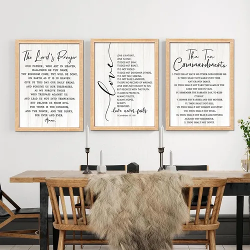 Juego de 3 arte de pared enmarcado con versículos bíblicos rústicos vintage, 16''×24'' letrero retro positivo con citas cristianas religiosas para 3