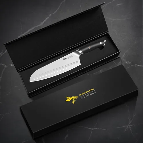 Miniatura 7 de Mad Shark - Cuchillo de chef profesional Santoku de 8 pulgadas, de acero inoxidable alemán de alto carbono, antiadherente, ultra afilado, con mango