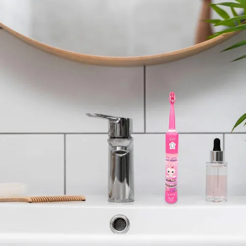 Miniatura 9 de OJV 8620 - Cepillos de dientes eléctricos musicales para niños, 3 modos, temporizador de 2 minutos, 6 cerdas recargables, energía inteligente, Rosa