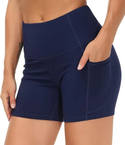 Miniatura 6 de THE GYM PEOPLE - Pantalones cortos de yoga para mujer, con cintura alta, control de abdomen y bolsillos profundos, para gimnasia, entrenamiento