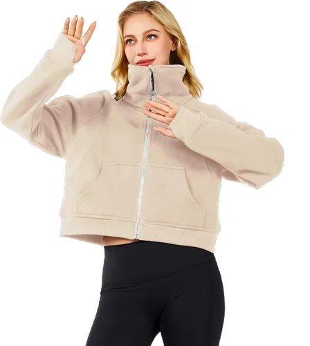 Miniatura 6 de Sudadera corta con media cremallera para mujer, sudadera con capucha de forro polar, sudadera con capucha de un cuarto para primavera y otoño, ropa