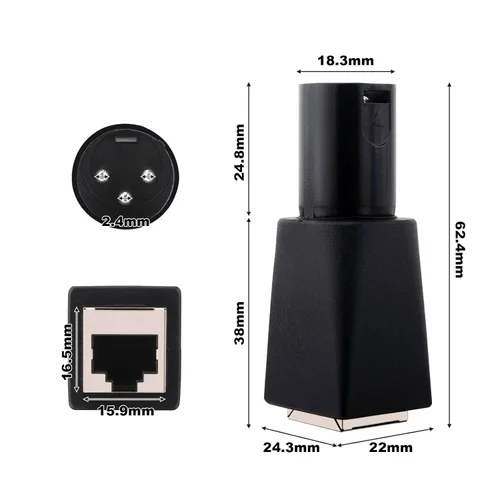Miniatura 4 de Adaptador DMX a RJ45, DMX512 3 pines XLR macho a Ethernet Cat5 conector de red para iluminación de escenario, equipo de DJ, control de audio y video