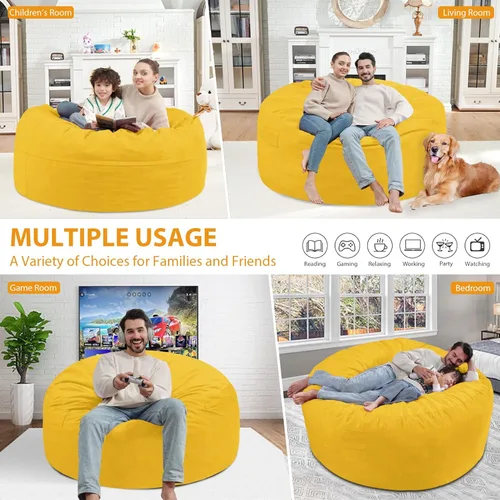 Miniatura 211 de Puf de 5 pies, puf grande con relleno de espuma viscoelástica, sofá puff esponjoso con funda de terciopelo holandés, puf redondo para sala de estar